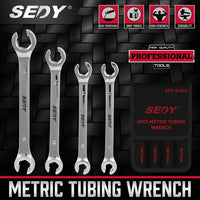 SEDY 4Pc Flare Nut Wrench Set Offset End Spanner Metric CR-V Steel Storage Pouch