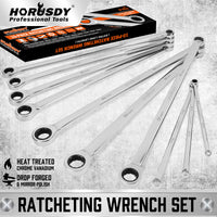 HORUSDY 10Pc Extra Long Ratchet Spanner Set Aviation Double End 8-19mm w/t Pouch