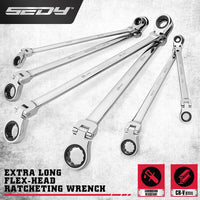 SEDY 6Pcs Extra Long Flex-Head Ratchet Spanner Set Double Box End Spanner 8-19mm