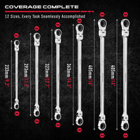 SEDY 6Pcs Extra Long Flex-Head Ratchet Spanner Set Double Box End Spanner 8-19mm