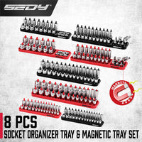 SEDY 8Pcs Magnetic Socket Organizer Tray Metric SAE Sockets Storage Holder Tool