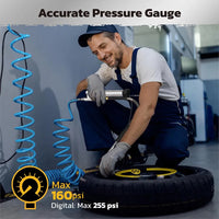 HORUSDY 3in1 255PSI Tyre Inflator Car Motorcycle Air Tire Pressure Gauge Hose Pump Au