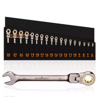 HORUSDY 18Pc Flexi-Head Ratchet Spanner Set Metric 6-30mm Spanners Nickle Plated