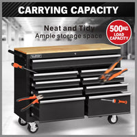 HORUSDY 9 Drawer Tool Box Chest Cabinet Trolley Box Garage Storage Toolbox Black