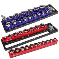 SEDY 2Pc Magnetic Socket Organizer 1/2 Drive Metric SAE Sockets Storage Holder