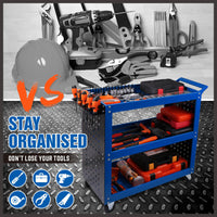 Blue 3-Tier Tool Cart Storage Trolley Toolbox Workshop Garage Organiser 150kg Blue