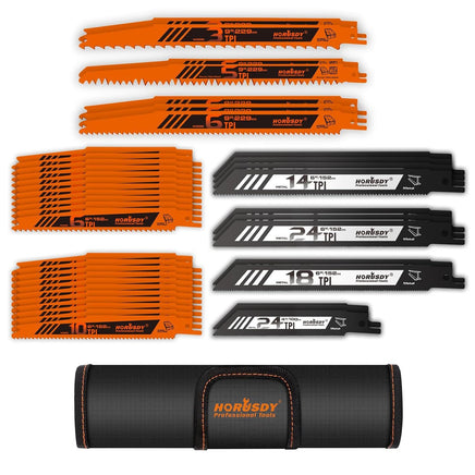 HORUSDY 40-Piece Reciprocating Saw Blade Set, for Metal Sheet & Wood Pruning Cutting 3-24TPI with Rolling Storage Pouch