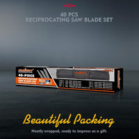 HORUSDY 40-Piece Reciprocating Saw Blade Set, for Metal Sheet & Wood Pruning Cutting 3-24TPI with Rolling Storage Pouch
