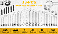 ELEAD 33Pcs Ratchet Wrench Set SAE Metric Wrench Phillips Slotted Bits Adapter