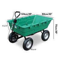 SEDY 225L Poly Pull Dump Cart Garden Hand Trailer Wagon Lawn Wheelbarrow