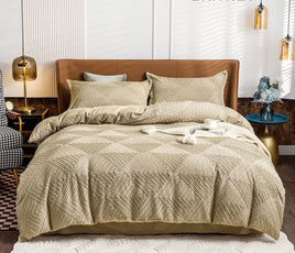 Tufted Textured Jacquard Quilt Cover Set- Beige - Queen Size