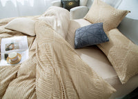 Tufted Textured Jacquard Quilt Cover Set- Beige - Queen Size