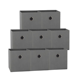 SORTI 27x28x27 CM Grey 8-Pack Foldable Storage Cubes - Fabric Bookcase Organizers for Toys and More