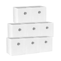 SORTI 27x28x27 CM White 8-Pack Foldable Storage Cubes - Fabric Bookcase Organizers for Toys and More