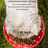 Pet Elevated Mushroom Bowl Ceramic Cat Dog Bowl Dish Food Feeder Raised Cat Bowl - Red