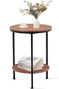 Wooden 2-Tier Side Table/Small Bedside Table/Round Sofa End Table for Living Room, Bedroom