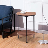 Wooden 2-Tier Side Table/Small Bedside Table/Round Sofa End Table for Living Room, Bedroom