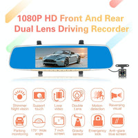 7 Lcd Touch Screen Rear View Mirror Car Recorder With Separate Camera