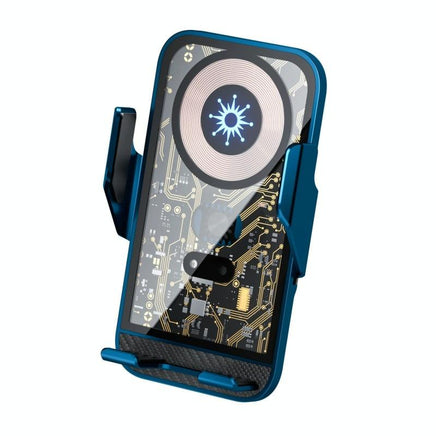 15w Fast Wireless Charger with Infrared Sensor for C10 Car Navigation - Transparent Stand - Blue