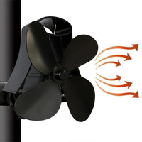 4-blade Heat Powered Fireplace Stove Fan - Aluminum - Black