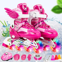 Adjustable Kids Roller Skates Set - Single Flash Wheels - Size s - Pink