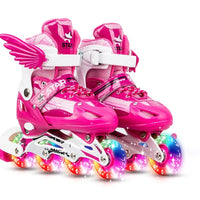Adjustable Kids Roller Skates Set - Single Flash Wheels - Size s - Pink