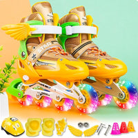 Adjustable Kids Roller Skates Set - Single Flash Wheels - Size S