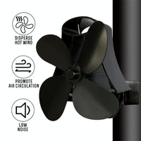 4-blade Heat Powered Fireplace Stove Fan - Aluminum - Rose Red