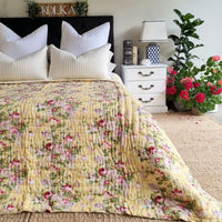 English Rose Yellow Reversible Quilt - Yellow (King - 228 cm x 274 cm)