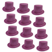 12x GLITTER TOP HAT Fancy Party Plastic Costume Tall Cap Fun Dress Up BULK - Light Pink