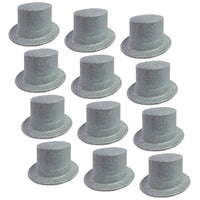 12x GLITTER TOP HAT Fancy Party Plastic Costume Tall Cap Fun Dress Up BULK - Silver