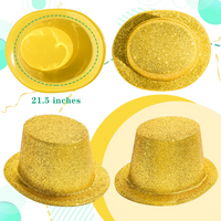 12x GLITTER TOP HAT Fancy Party Plastic Costume Tall Cap Fun Dress Up BULK - Yellow/Gold