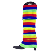 RAINBOW LEG WARMERS Stocking Ribbed High Knitted Socks Chunky Dance 80s Party - Rainbow
