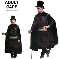 Adult Cape Cloak Collared Robe Halloween Vampire Witch Wizard 140cm Collar - Black