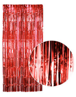 Tinsel Curtain Foil Metallic Fringe Backdrop Party Door Decorations - (200cm x 100cm) - Red