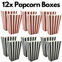 12x Popcorn Boxes Wedding Party Favour Lolly Box Retro Cinema Pop Corn Black Red