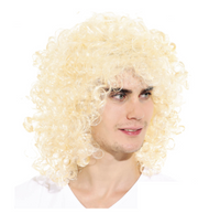 MENS LONG CURLY WIG Costume Party Fancy Long Hair Rock 70s 80s Blonde