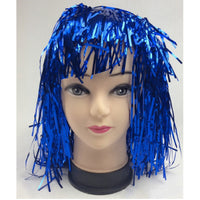 Tinsel Metallic Wig 70s 50s 20s Costume Mens Womens Unisex Disco Fancy Dress Up - Blue