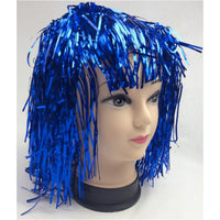 Tinsel Metallic Wig 70s 50s 20s Costume Mens Womens Unisex Disco Fancy Dress Up - Blue