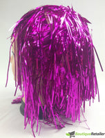 Tinsel Metallic Wig 70s 50s 20s Costume Mens Womens Unisex Disco Fancy Dress Up - Hot Pink