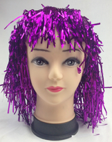 Tinsel Metallic Wig 70s 50s 20s Costume Mens Womens Unisex Disco Fancy Dress Up - Purple