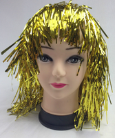 Tinsel Metallic Wig 70s 50s 20s Costume Mens Womens Unisex Disco Fancy Dress Up - Gold/Yellow