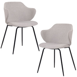 Set of 2 Dining Chairs Fabric with Metal Legs in Ivory Beige