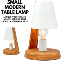 32cm Wooden Base Modern Desk Table Lamp Light Metal Shade Designer - White