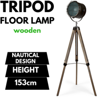 153cm Nautical Tripod Floor Lamp w Matte Grey Lamp Head Searchlight Spot Light