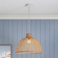 Natural Hand Woven Bamboo Dome Pendant Lamp Hanging Light Rattan Style