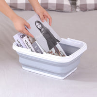 2x 9L Collapsible Laundry Folding Basket Wash Clothes w Handles Bin - Grey/White