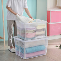 2x 37 Litre Modular Clear Foldable Storage Box with Lid Plastic Tub Collapsible