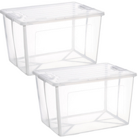 2x 57 Litre Modular Clear Foldable Storage Box with Lid Plastic Tub Collapsible