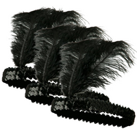 3x 1920s FLAPPER HEADBAND Headpiece Feather Sequin Charleston Costume Gatsby - Black